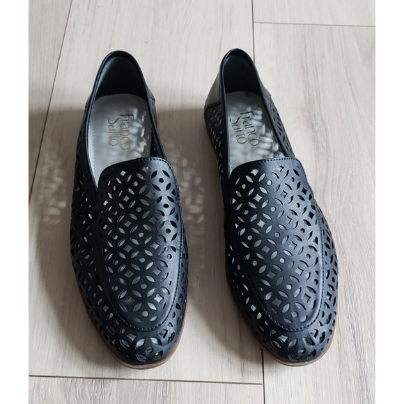 Franco Sarto Shoes Women 7M Black Berta Slip On Summer Classic Loafers Openweave - Picture 3 of 10
